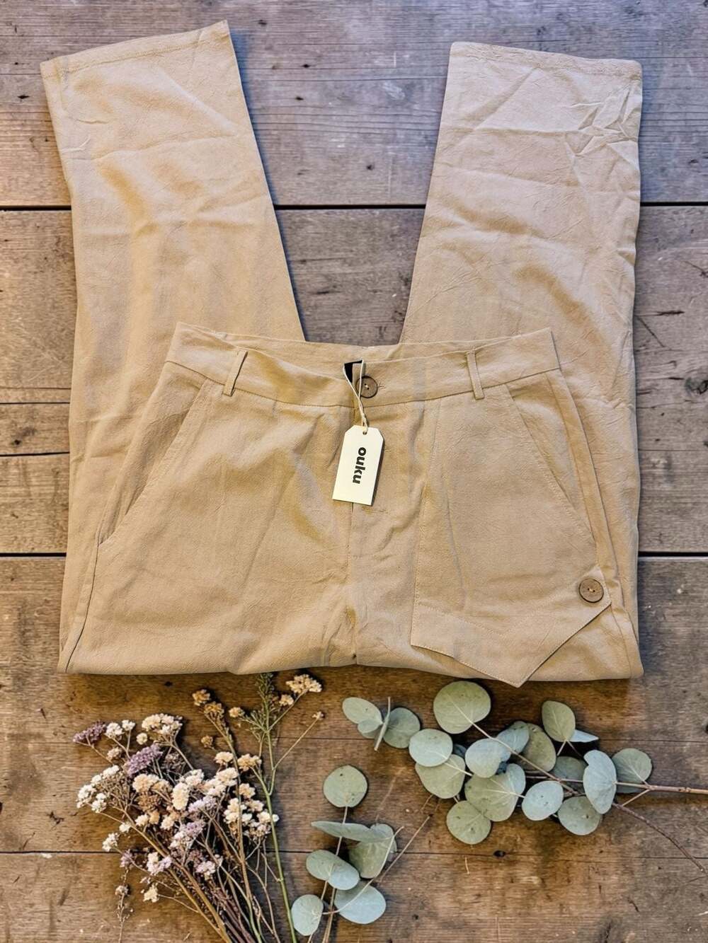 New With Tags Ouku Women's Beige Casual Wide Leg Trousers Size S